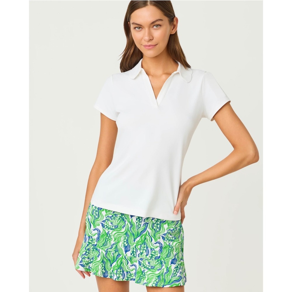 Lilly Pulitzer Luxletic Frida Scallop Polo White UPF 50+ Shirt Size M